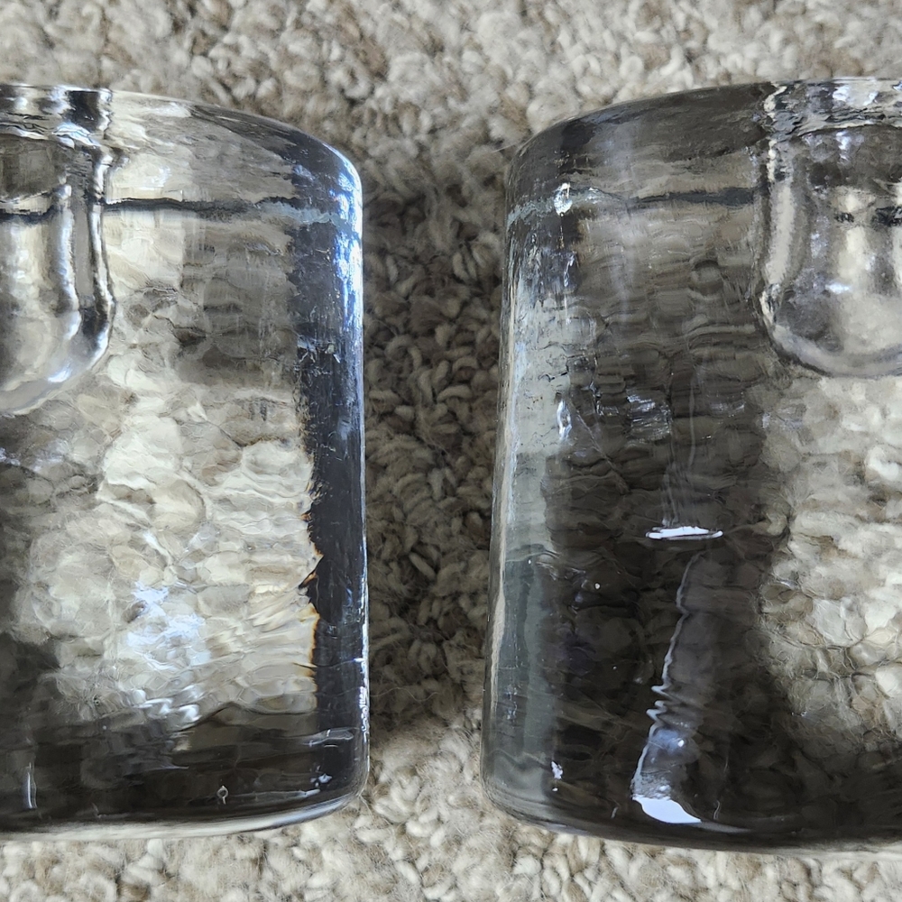 Set of Crate & Barrel "Crystal Clear Ice" Oval Block Taper Candle Holders